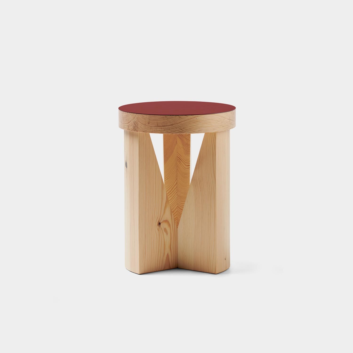 Cugino Soft Stool / Side Table, Pine - Burgundy top