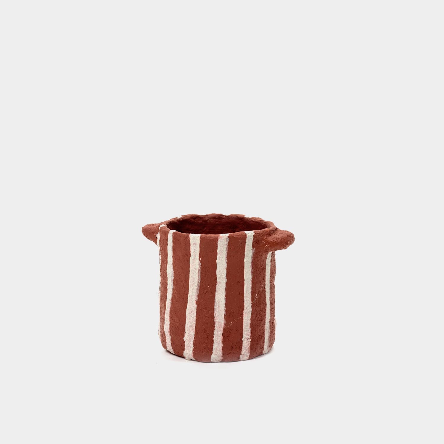 Decorative Paper Mache Pot, Long Red Vertical Stripes