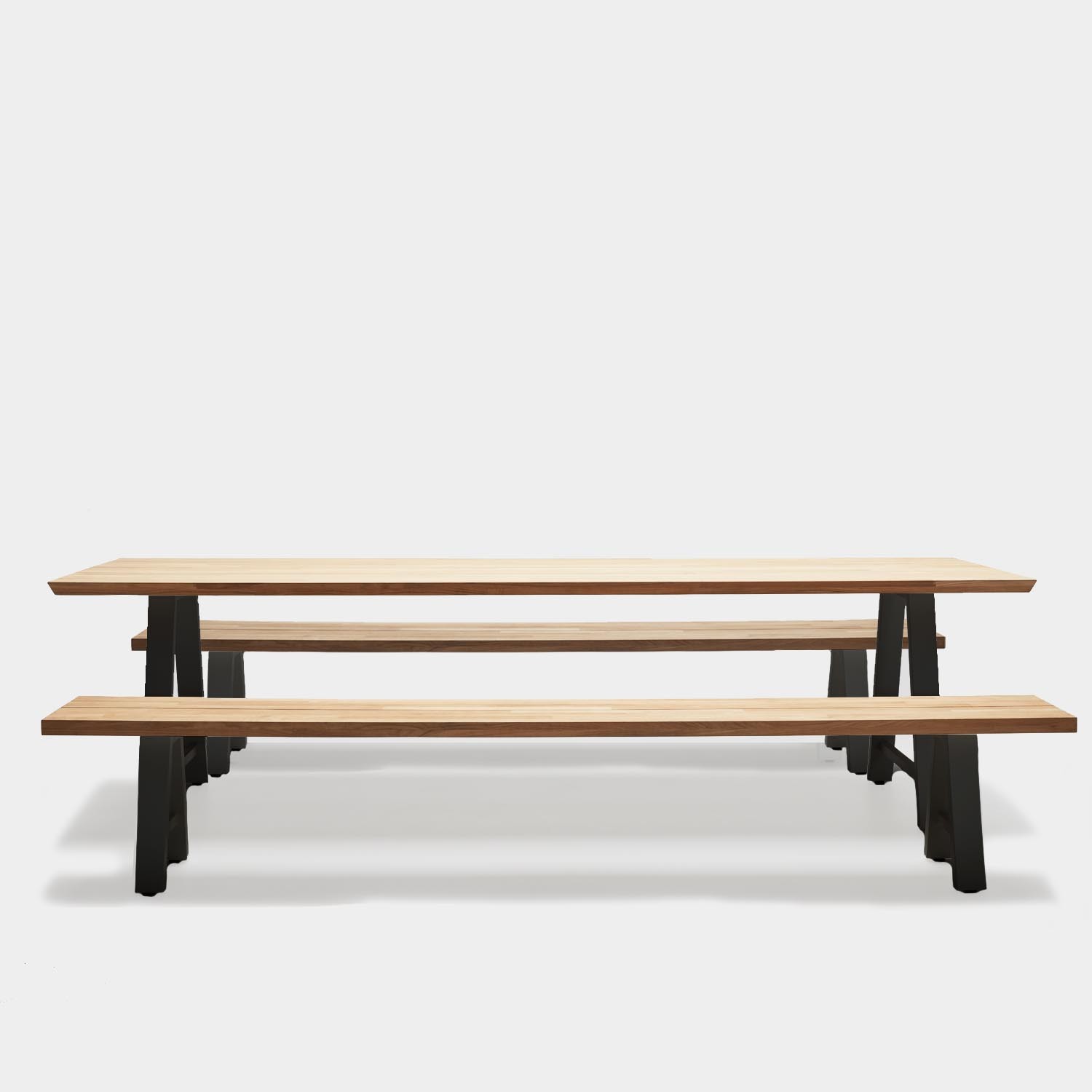 Matteo Dining Table and Benches Set, Black Base